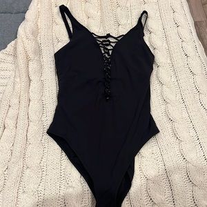 Black one piece lacy black bathing suit